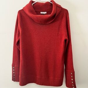Tweeds orange/Red Cowl Neck Sweater w/button sleeve detail size XL 100% wool